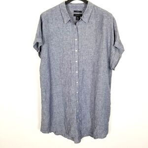 Tahari Women Plus Linen Button Front Dress Size 2X Chambery Blue Lagenlook
